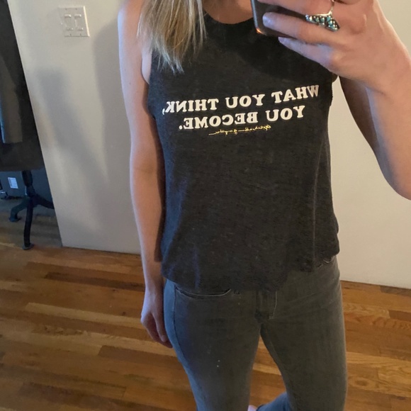 Spiritual Gangster what you think you become cropped graphic print muscle tank S - Picture 6 of 8